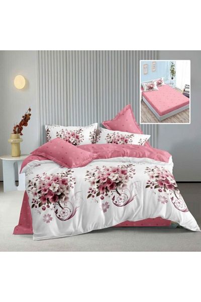 Pucioasa Finet bed linen with elastic, duvet cover 200x220cm, 6 pieces, pink petals