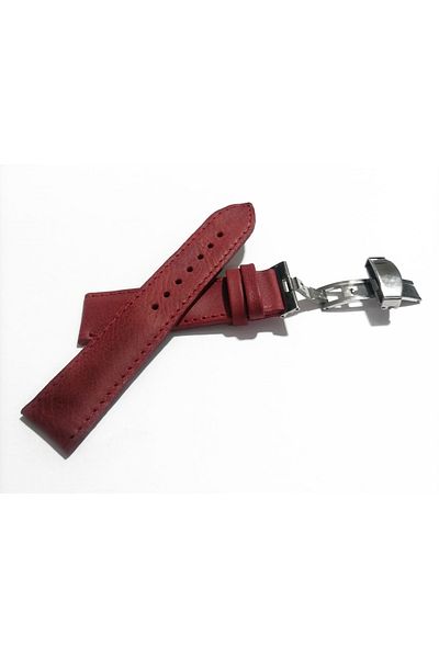 FADO Butterfly Clasp Suitable for Any Watch 22 mm Genuine Leather (229) Silver Clasp Red