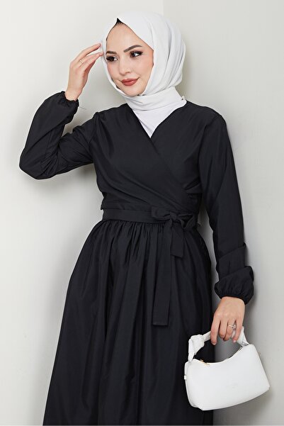 Bestenur Tie-Up Blouse Skirt Double Set 1465 - Black