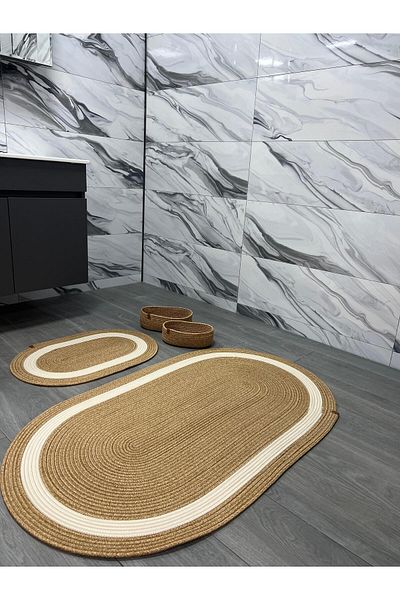 Türkmen Ev Tekstil Комплект за баня от юта и ракита, голям, 4 части, комплект постелки за баня, кошница за баня, постелка, комплект кошници