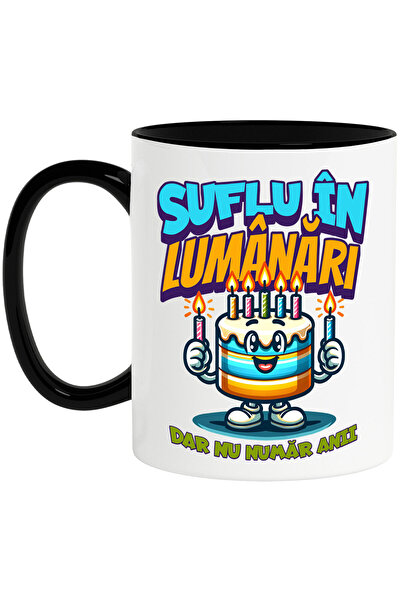 StoryGift Romania Cana cu Tort Aniversar Colorat Cu Lumanari Vesel Text Suflu...
