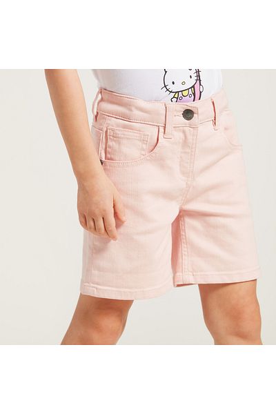 Juniors Solid Shorts With Pockets And Button Closure