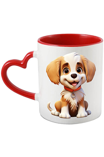 StoryGift Romania Cana cu un catel vesel, ilustratie, zgarda, portocaliu, alb...