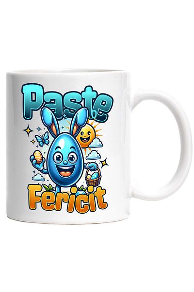 StoryGift Romania Cana cu Ou Albastru Cu Urechi de Iepure In Cautarea De oua De Paste, Text Paste , Cu Maner Alb STG