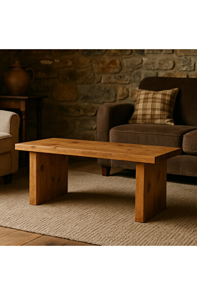 Trihome Doğal Ahşap Modern Orta Sehpa - El Yapımı Minimal Tasarım, Masif Çam