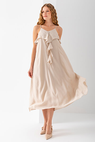 GİYSA Γυναικείο φόρεμα με σχοινί με βολάν με επένδυση στο μπροστινό μέρος - 3004