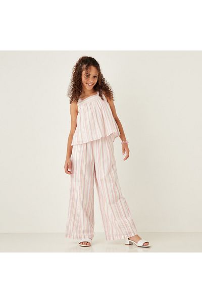 Juniors Striped Sleeveless Top and Wide Leg Pants Set
