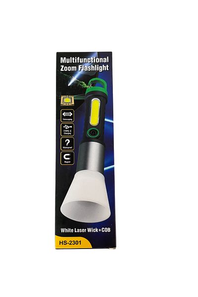 Generic Multifunctional Zoom LED Flashlight With White Laser Wick & COB