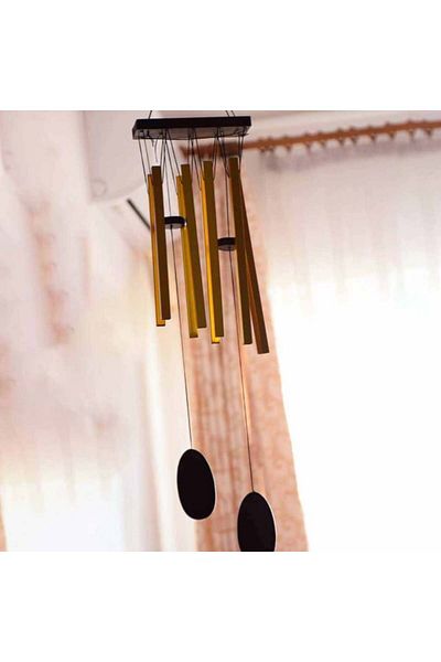 PUFO Clopoțel de vânt cu 8 tuburi sonore metalice aurii pentru casă sau grădină, model Feng-shui
