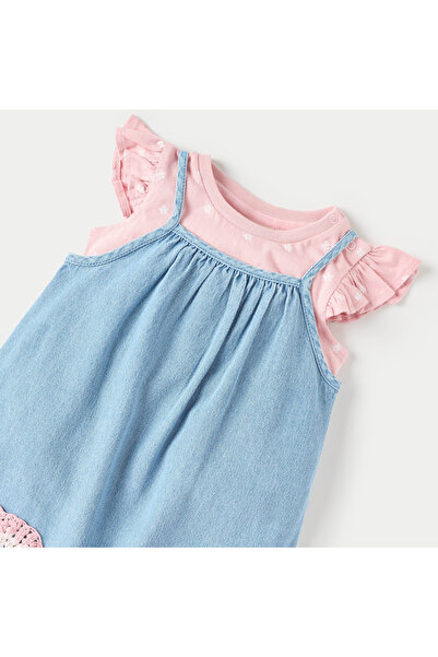 Juniors 2-Piece Heart Applique Dungaree and Top Set