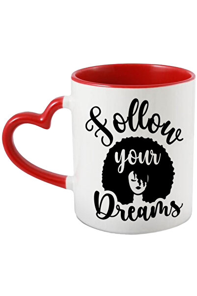 StoryGift Romania Cana Cu O Figura De Femeie De Culoare Cu Mesajul "follow Your Dreams" - Urmeaza-, Cu Maner Inim Stg