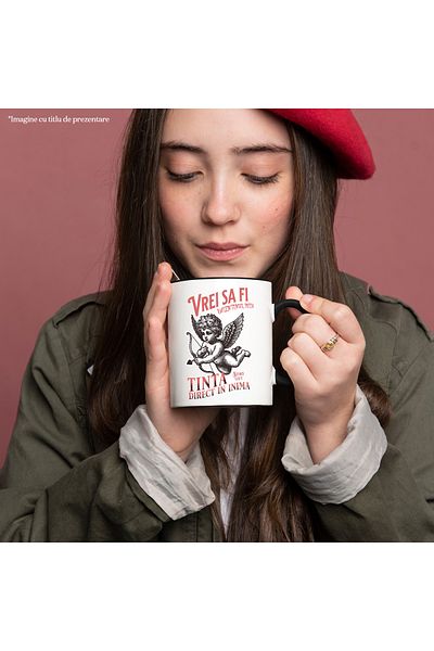 StoryGift Romania Baby Angel Mug with Bow and Arrows Valentine's Day, 330ml, Ceramic with Black Handle, With,STG.