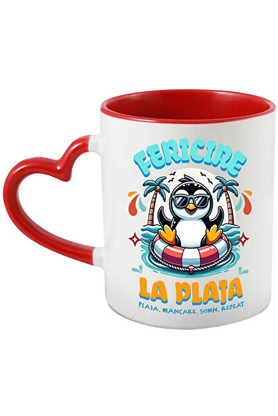 StoryGift Romania Cana Cu Pinguin Cu Ochelari De Soare Colac Pe Mare Plaja Tr...