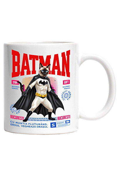 StoryGift Romania Cana Cu Siamez / Siamese Pisica In Costum De Batman Cu Pele...