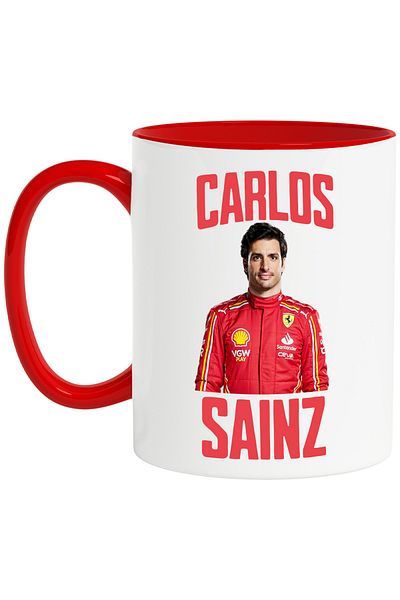 StoryGift Romania Cana Carlos Sainz Cursa Profesionista Formula 1 Viteza, 330ml, Ceramic Cu Maner , Cu Maner Rosu Stg