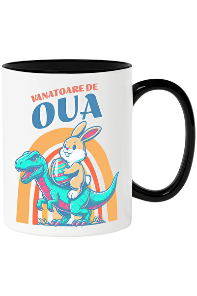 StoryGift Romania Cana vanatoare de oua dinozaur si iepure sarbatori, 330ml, ...
