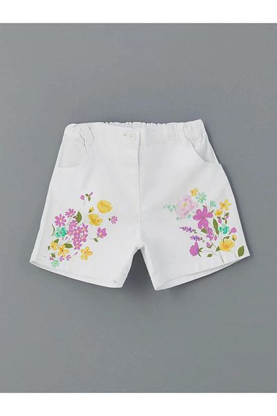 LC Waikiki LCW Παιδικό λευκό ελαστικό λουλουδάτο κοριτσίστικο σορτς