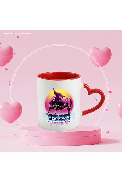 StoryGift Romania Mug With Message In English 1985 Year Of The Ox, Vaporwave, Multicolor 330 ml, Wax, With ,STG.