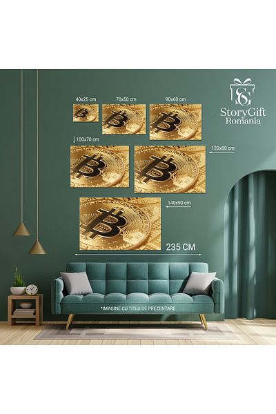 StoryGift Romania Tablou Canvas Grup De Biti Aurii Simboluri Ale Monedei Virtuale In Era Digitala A Finantelor