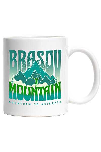 StoryGift Romania Cana Cu Munte Inalt Stanca Silueta Umana Aventura Text Brasov Mountain Aventura , Cu Maner Alb Stg