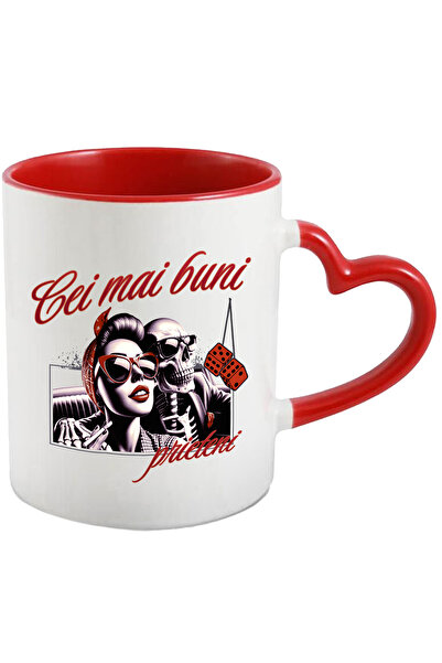 StoryGift Romania Cana Fata Si Schelete Selfie Cei Mai Buni Prieteni, 330ml, Ceramica Cu Maner Ini, Cu Maner Inim Stg