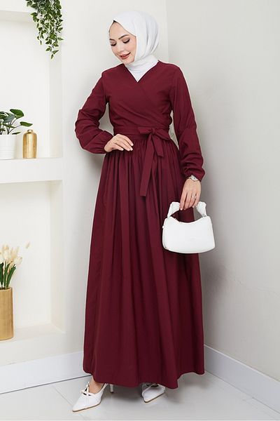Bestenur Δεμένη Μπλούζα Φούστα Διπλό Σετ 1465 - Claret Red