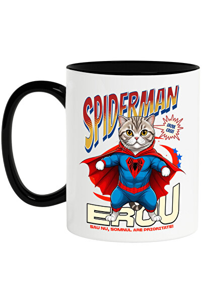 StoryGift Romania Cana Cu Scottish Fold Pisica In Costum De Spiderman Cu Pele...