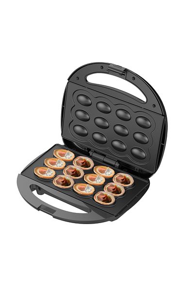 adler Mașină de copt coji de nucă, 12 forme, 1200W, Negru, indicator luminos, Antiaderent, Adler AD3071
