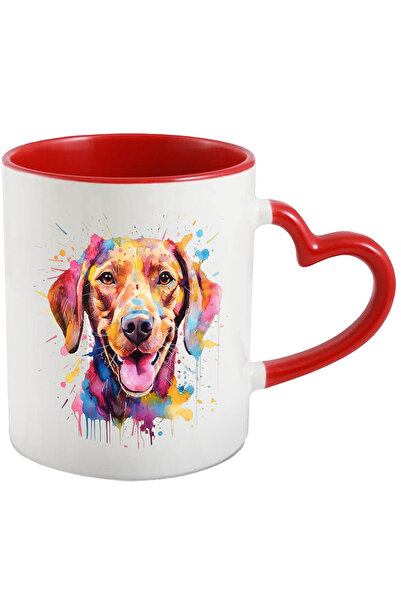 StoryGift Romania Cana Cu Cap De Catel, Stropi De Vopsea, Ilustratie, Multicolor 330 Ml, Ceramica , Cu Maner Inim Stg