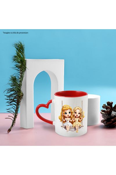 StoryGift Romania Mug with 2 cute princesses swinging | illustration | sparkling eyes, With ,STG
