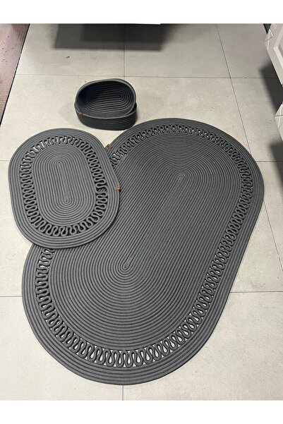 Türkmen Ev Tekstil Антрацит джут Мата Великий розмір 4-х частинний набір для ванної кімнати, набір килимків для ванної кімнати, кошик для ванної кімнати, килимок, набір кошиків