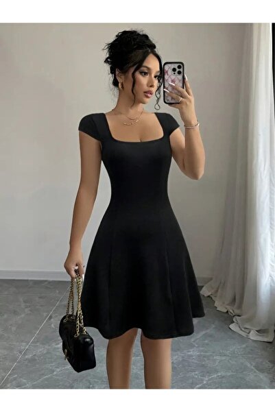 ALPACO Rochie Janjan din crep cu mâneci scurte și guler geometric pentru femei -COLECȚIE