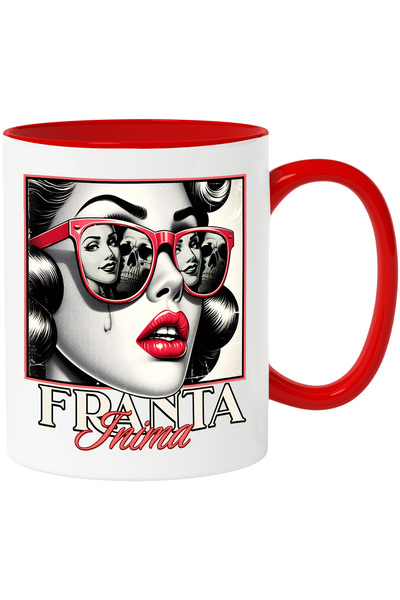 StoryGift Romania Cana Inima Franta Fata Tradara Ochelarii De Soare Rosii, 330ml, Ceramic Cu Maner, Cu Maner Rosu Stg