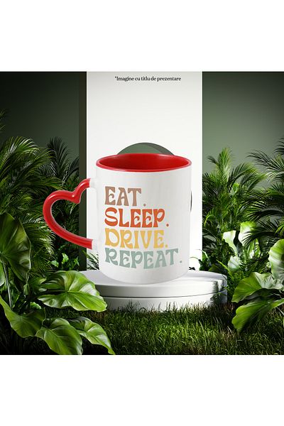 StoryGift Romania Mug with the message "Eat. Sleep. Drive. Repeat." - eat sleep drive repeat with Man, With, STG.