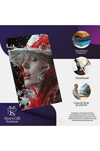 StoryGift Romania Tablou Canvas Chipul Feminin Acoperit De Lichidul Alb Și Roșu Ce Dă Naștere Unei Pălării , Pict