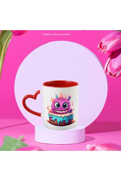 StoryGift Romania Mug with a cake and a ball-shaped creature | pink | birthday | birthday, With ,STG