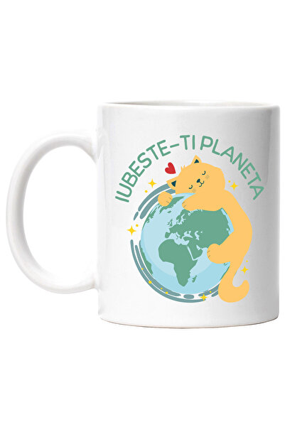 StoryGift Romania Cana Cu Pisica Galbena Imbratisare Planeta Pamant Text Iube...