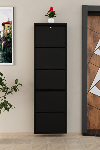 Evdemo Kilitli 5 Kapaklı Metal Ayakkabılık Siyah