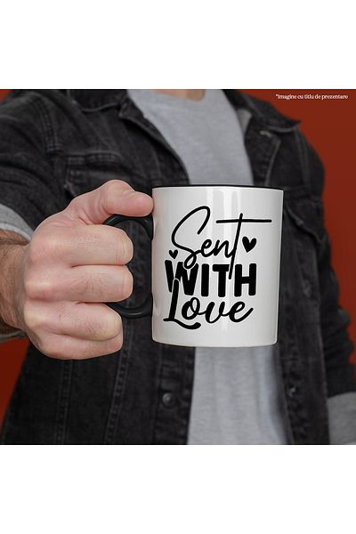 StoryGift Romania Mug with hearts and the message "Sent with love" - ​​sent with love with Black Handle, With ,STG