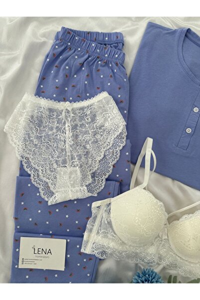Lena Homewears Set de pijamale cu mânecă scurtă cu model de stea pentru femei, cu lenjerie