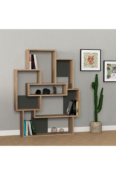 Mourah Home وحدة عرض مكتبة Barce الحديثة بلون البلوط الرمادي