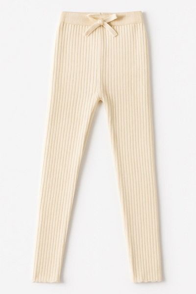 Katia&Bony Baby Girl Ribbed Knitwear Tights Ecru
