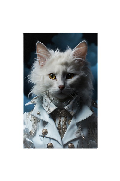 StoryGift Romania Tablou Canvas: Felina Alba In Eleganta Suprema Pisica, Guler, Albastru Electric , Accesoriu D