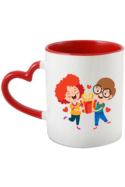 StoryGift Romania Cana Cu Copii, Cutie De Cadou, Inimi, Ochelari, Aniversare, Funda, Multicolor 33, Cu Maner Inim Stg