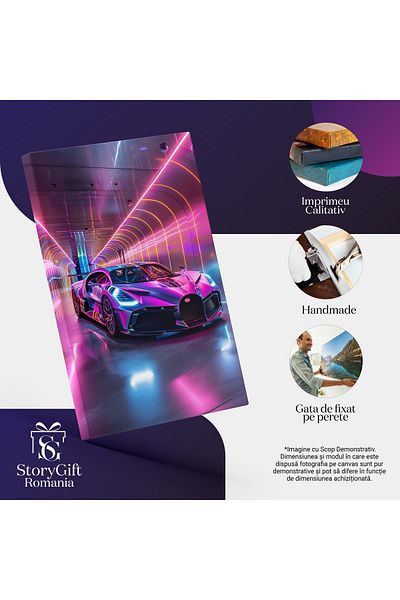 StoryGift Romania Tablou Canvas: Adrenalină În Tunelul Luminilor - Mașină Sport Într-o Călătorie Plină De Viteză