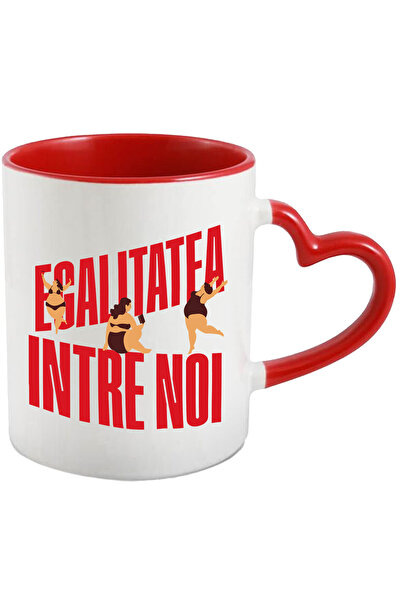 StoryGift Romania Cana Egalitate,femei Barbati Bod_ypozitivity Drepturi, 330ml, Ceramica Cu Maner , Cu Maner Inim Stg