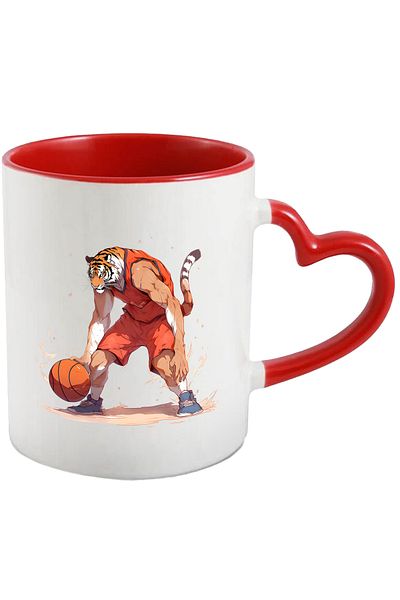 StoryGift Romania Mug With A Tiger Playing Basketball | Sport | Passion | Talent | Match | Victory, With Heart Handle