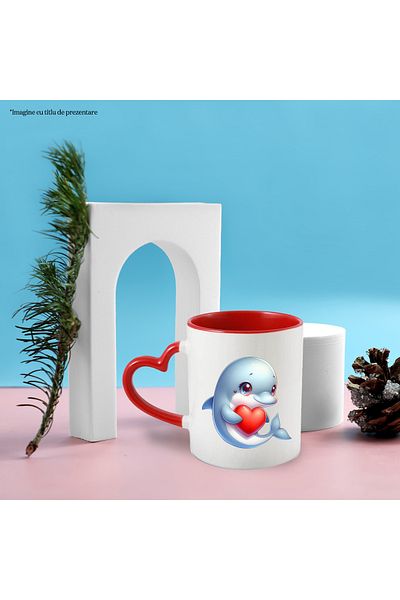 StoryGift Romania Mug with a dolphin holding a heart in its arms | illustration | appreciation | respect, With,STG