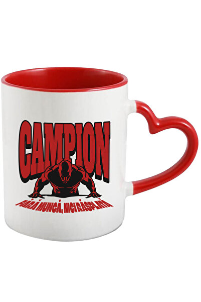 StoryGift Romania Cana Om Sportiv Mesaj Motivational Fara Munca, 330ml, Ceramica Cu Maner Inima Ro, Cu Maner Inim Stg