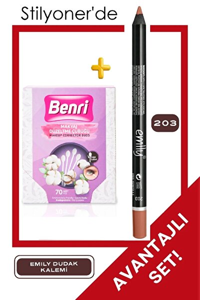 EMILY 203 Dudak Kalemi + Makyaj Düzeltme Çubuğu (Toplam 2 Adet) Avantajlı Set